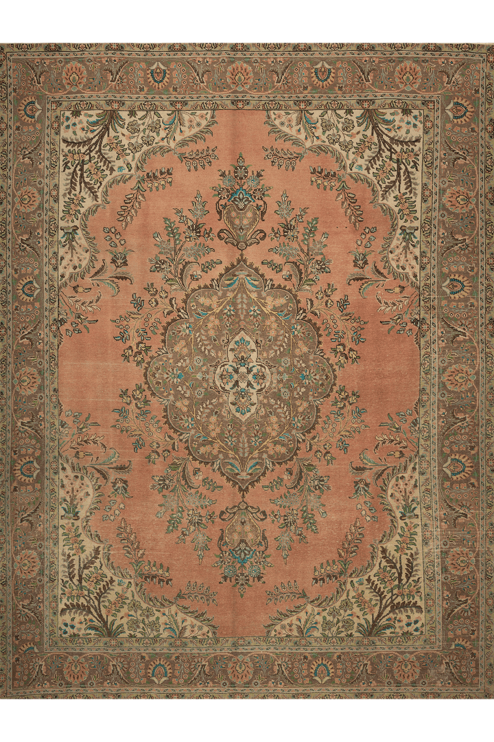 Vintage Southeastern Persian Style Oversize Rug 10x13 ft — Orange & Green Medallion