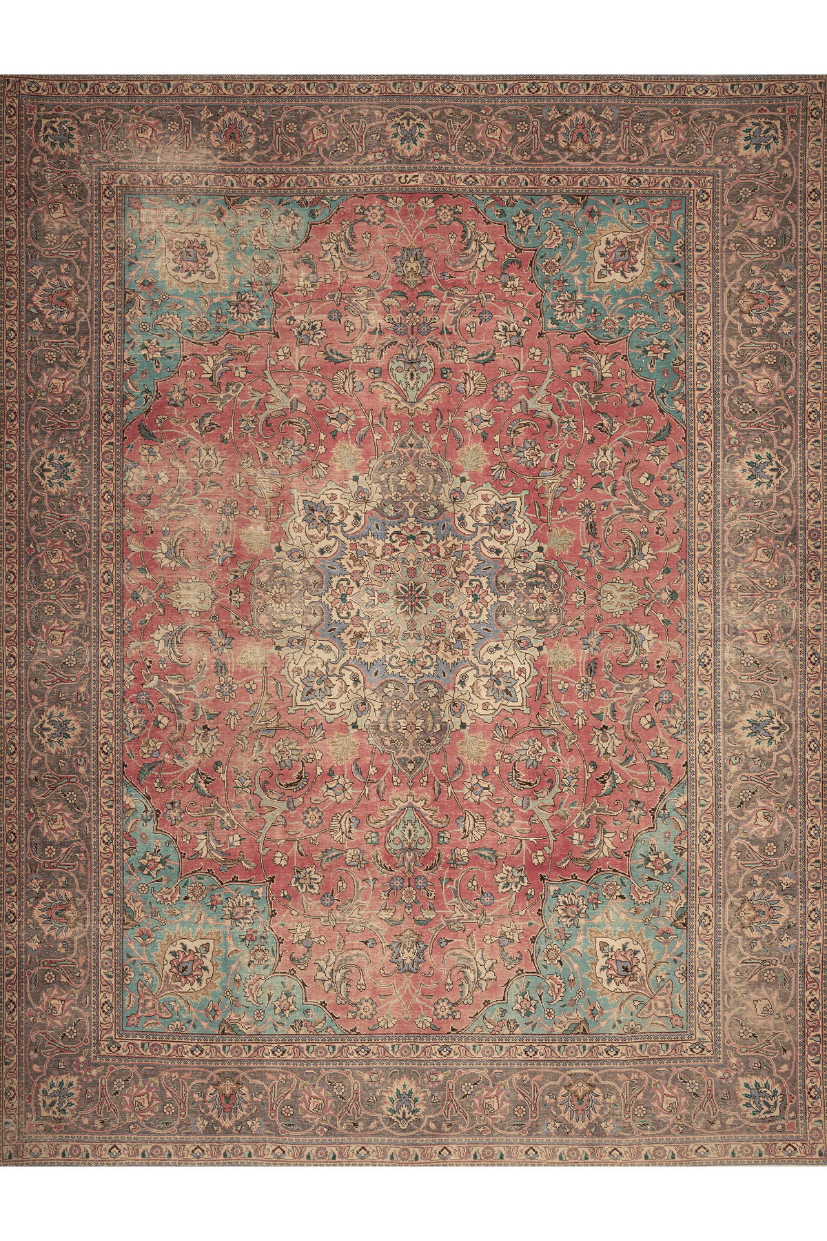 Vintage Southeastern Persian Style Oversize Rug 10x13 ft — Red & Green Medallion