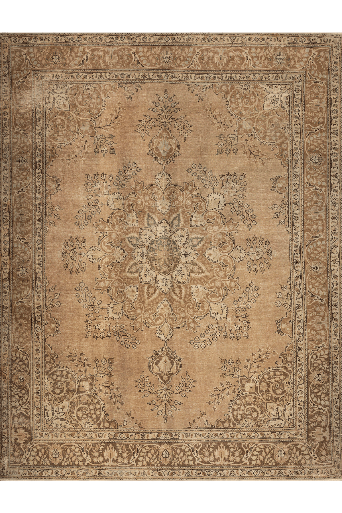 Vintage Southeastern Persian Style Oversize Rug 10x13 ft — Beige & Brown Medallion