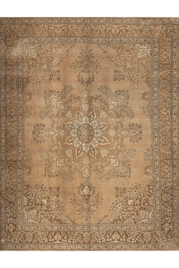 Vintage Southeastern Persian Style Oversize Rug 10x13 ft — Beige & Brown Medallion