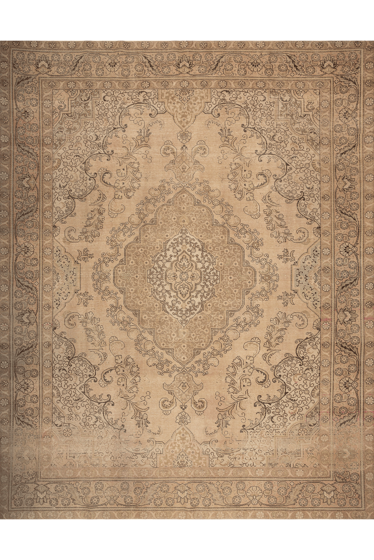 Vintage Southeastern Persian Style Oversize Rug 10x12 ft — Beige & Brown Medallion
