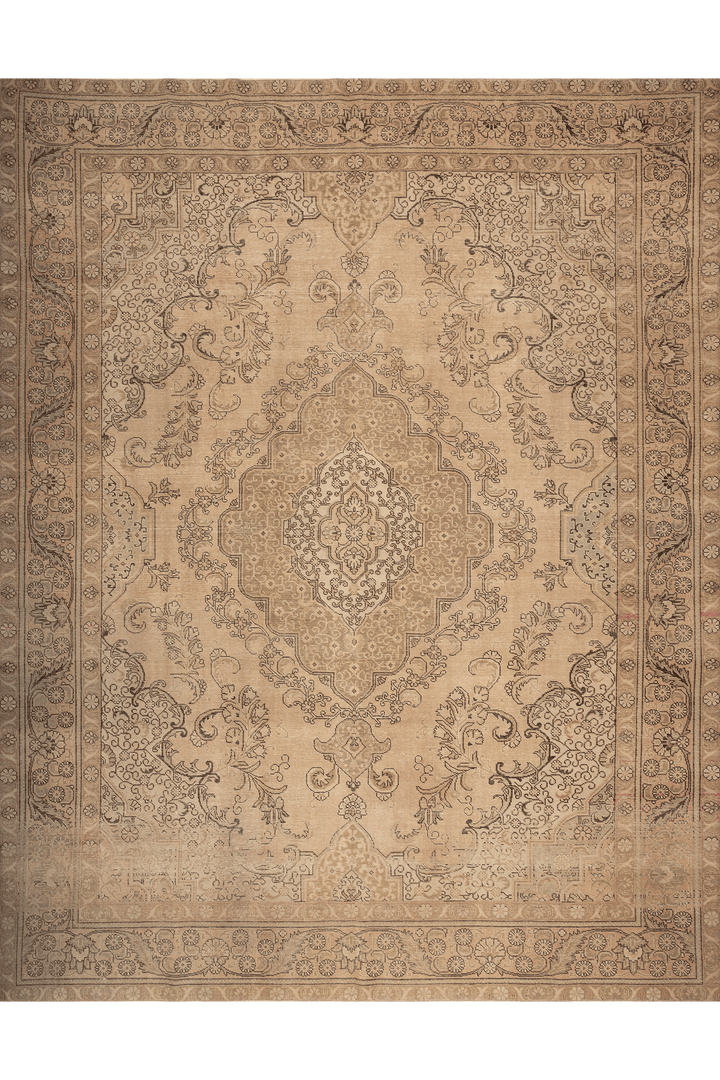 Vintage Southeastern Persian Style Oversize Rug 10x12 ft — Beige & Brown Medallion