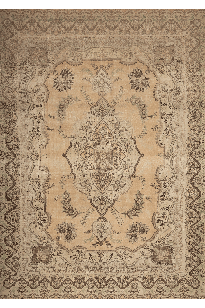 Vintage Southeastern Persian Style Oversize Rug 9x12 ft — Beige & Brown Medallion