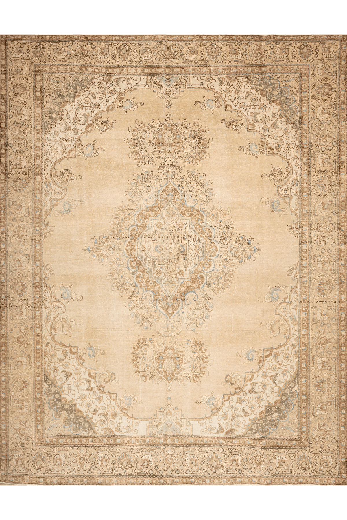 Vintage Southeastern Persian Style Oversize Rug 10x13 ft — Beige & Brown Medallion