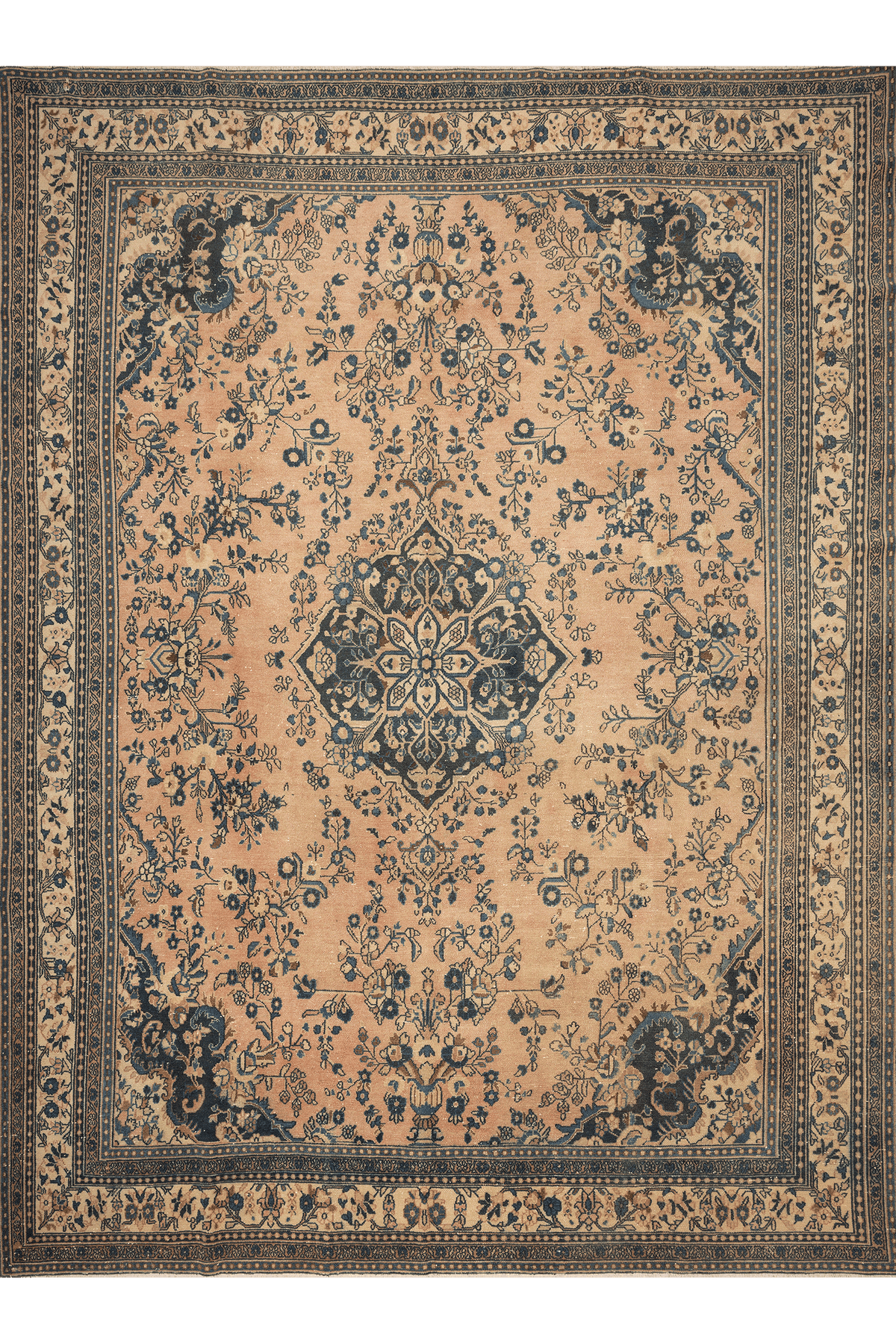 Vintage Southeastern Persian Style Oversize Rug 10x14 ft — Beige & Blue Medallion