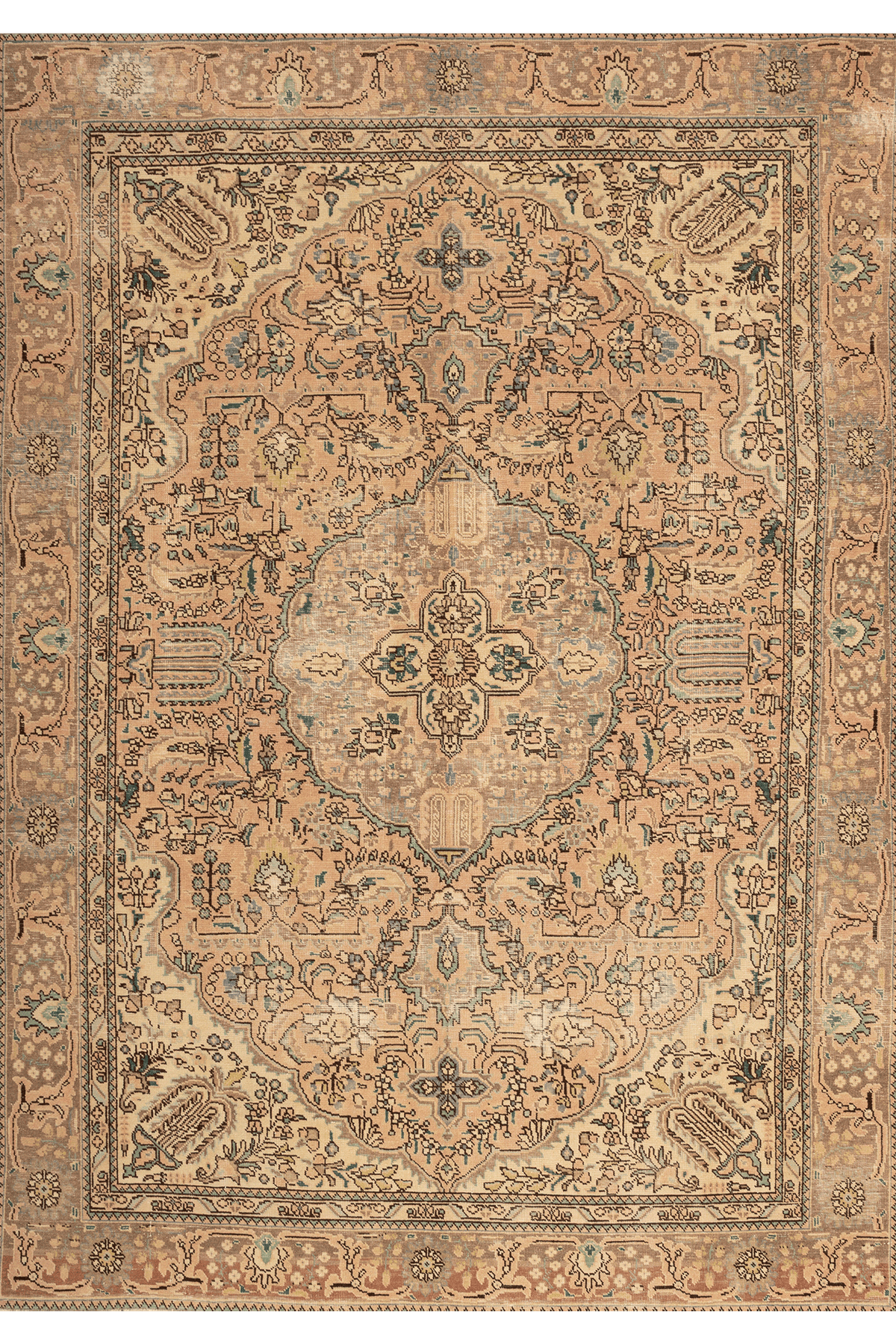 Vintage Southeastern Persian Style Area Rug 6x9 ft — Beige & Brown Medallion