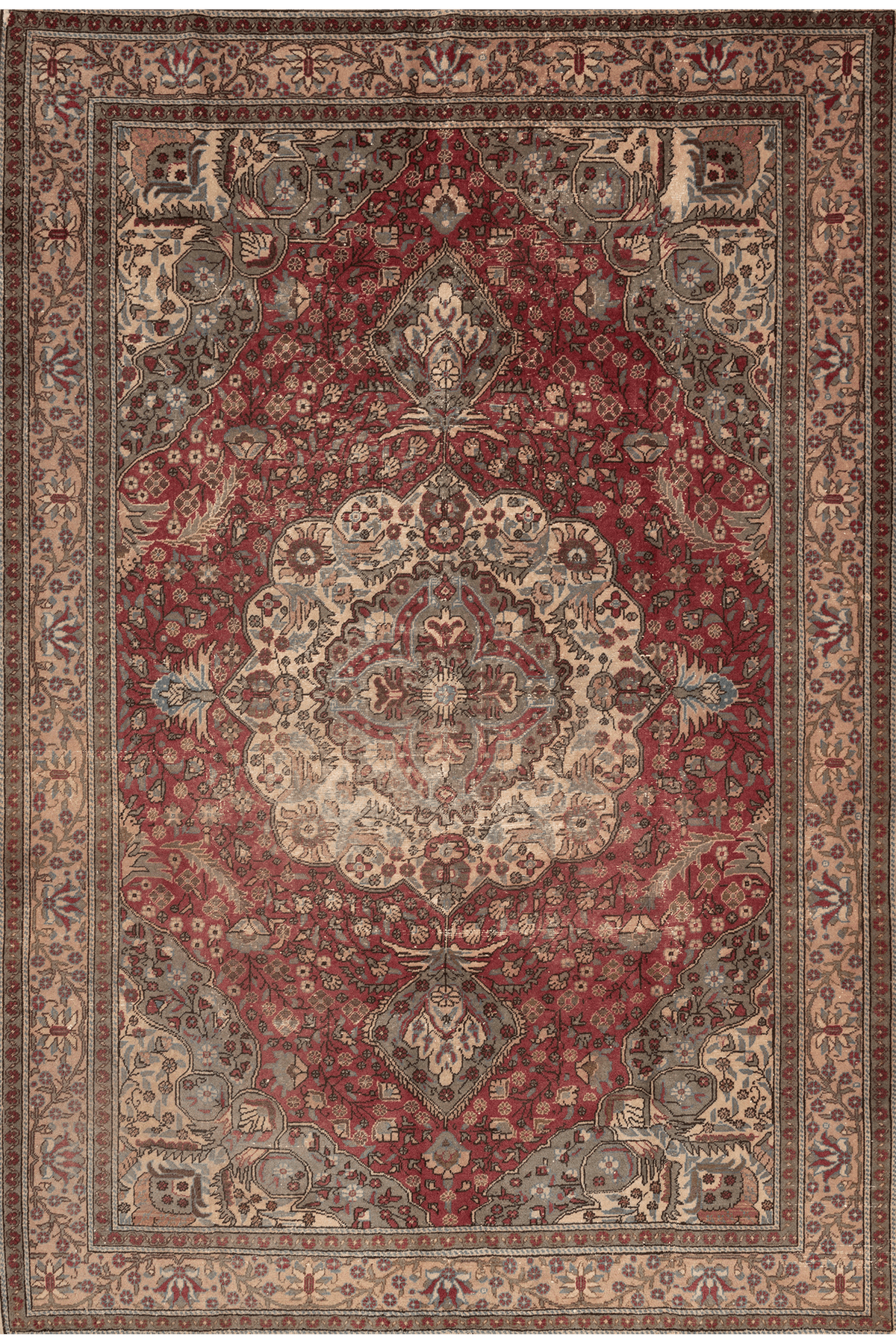 Vintage Kayseri Turkish Area Rug 6x9 ft — Red & Beige Medallion