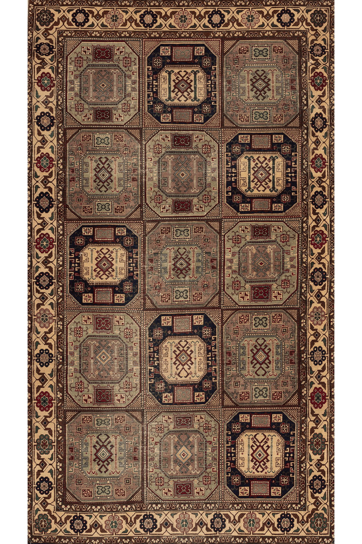 Vintage Kayseri Turkish Area Rug 5x8 ft — Beige & Brown Medallion