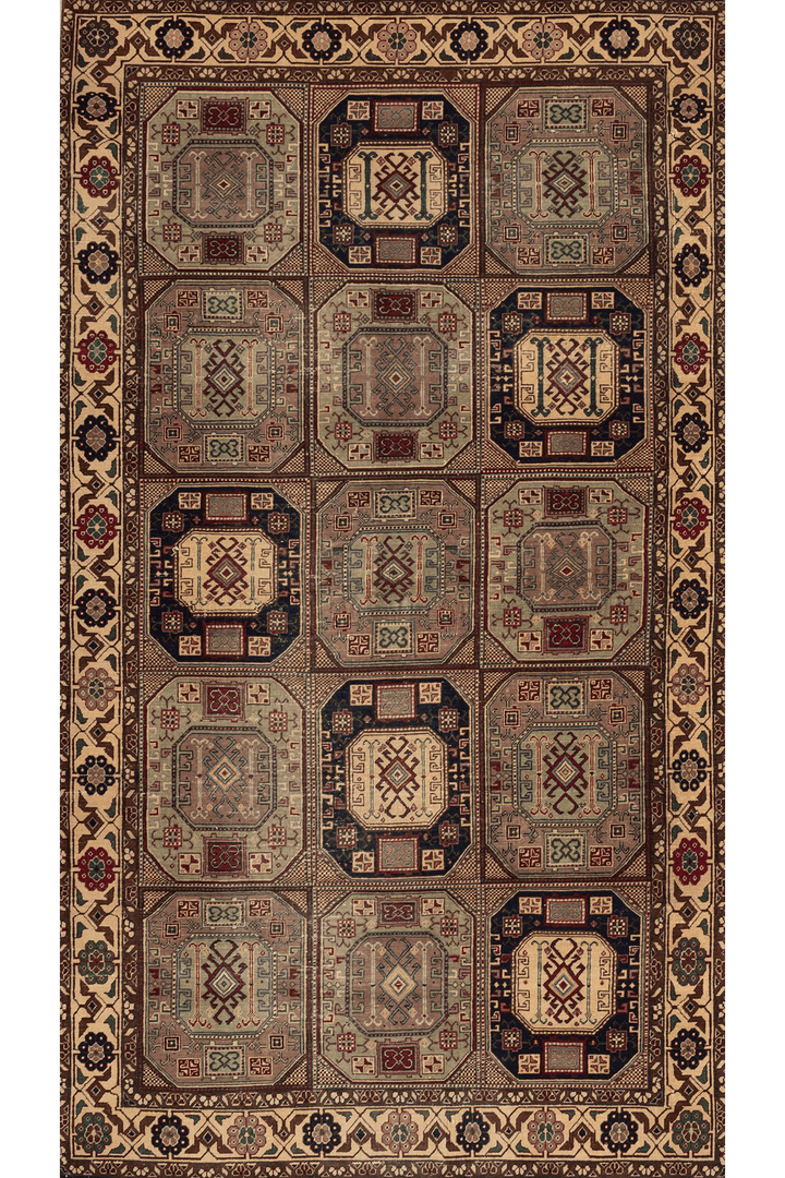 Vintage Kayseri Turkish Area Rug 5x8 ft — Beige & Brown Medallion
