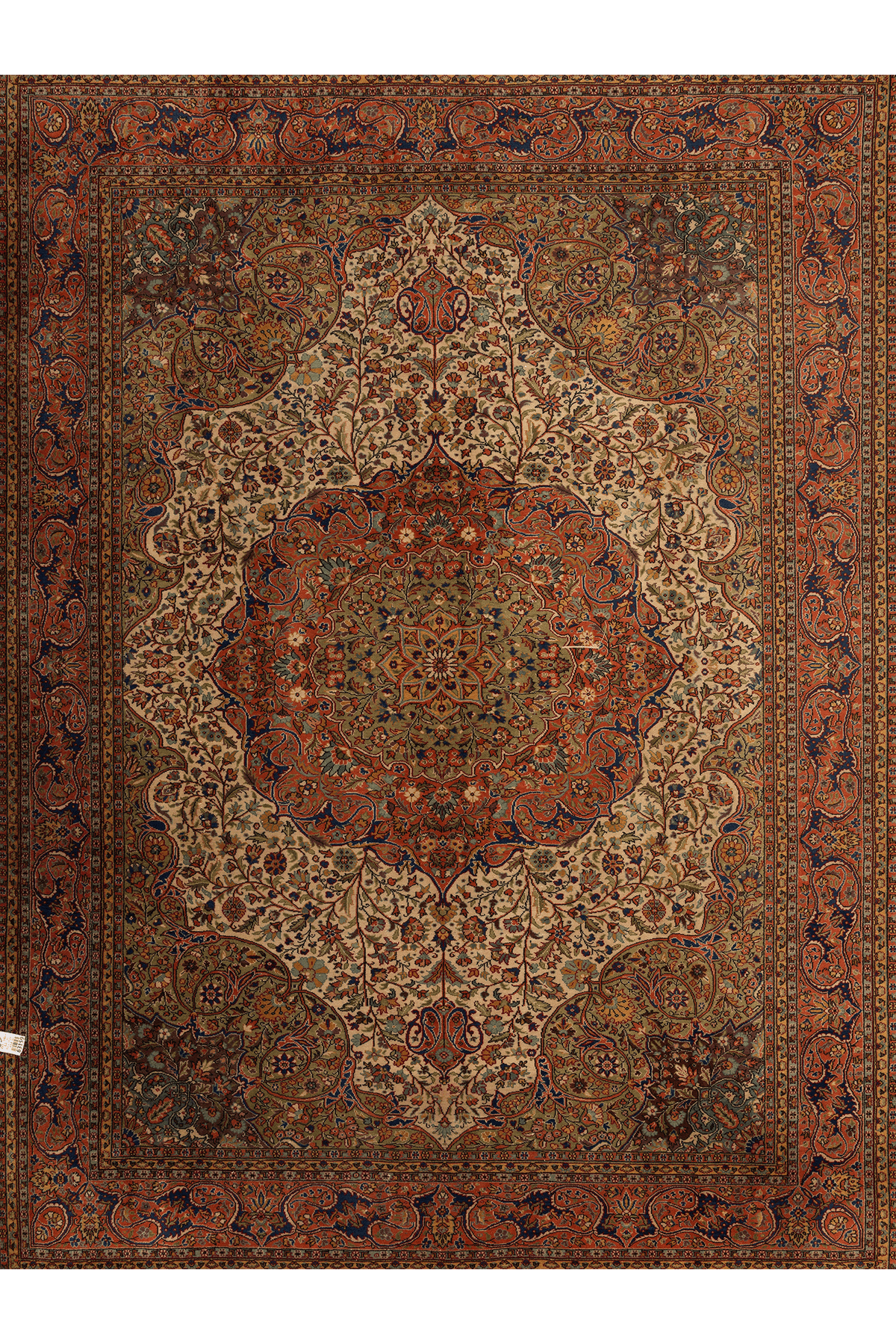 Vintage Konya Turkish Area Rug 8x11 ft — Beige & Orange Medallion