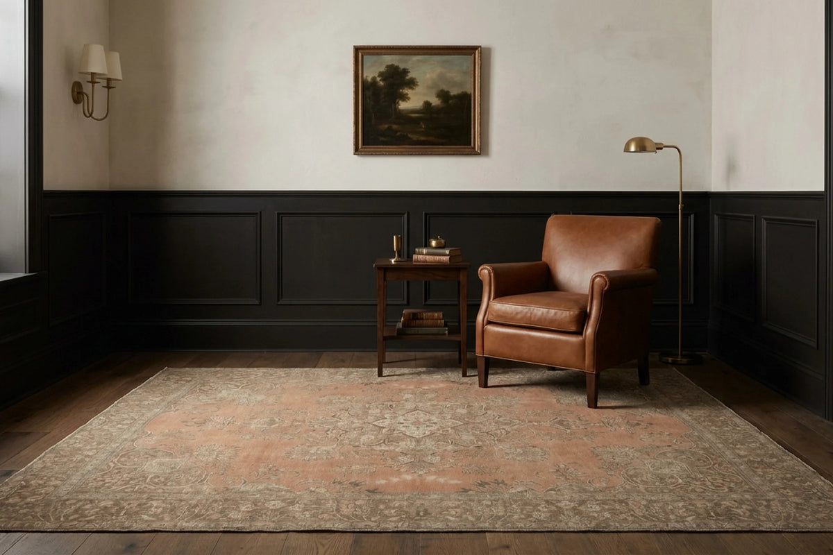 Orange Persian rug in a styled room