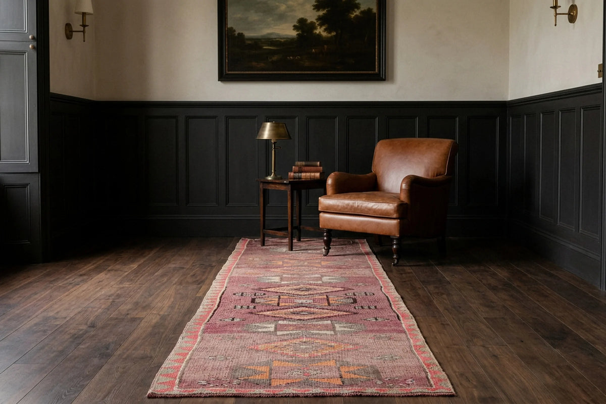 Pink Persian runner rug in a styled room