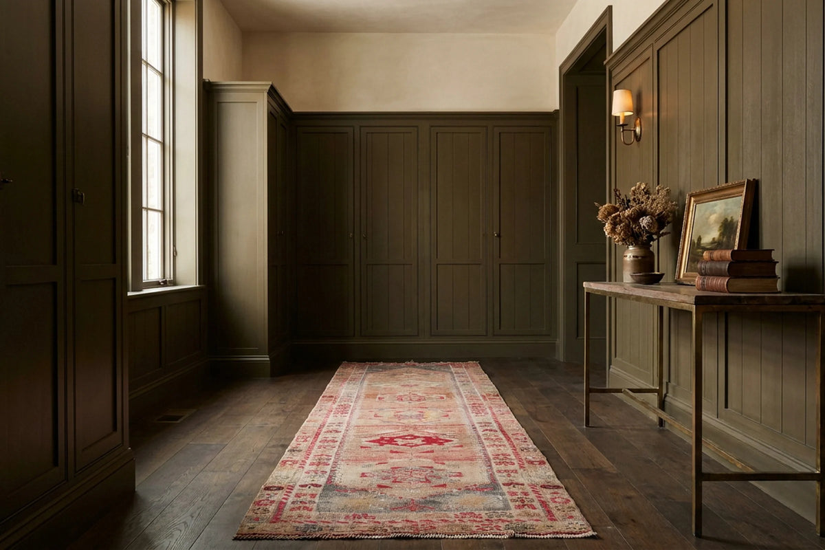 Red Persian runner rug in a styled room