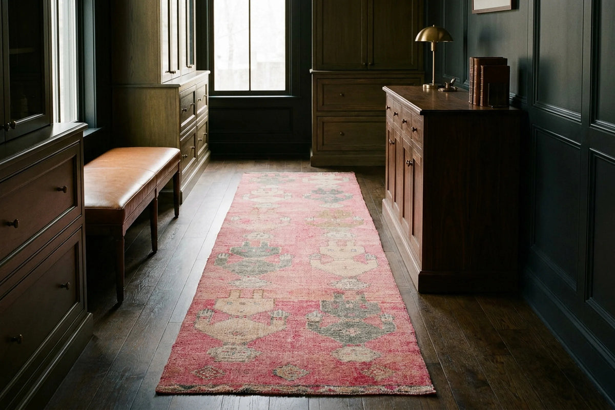 Pink Persian runner rug in a styled room