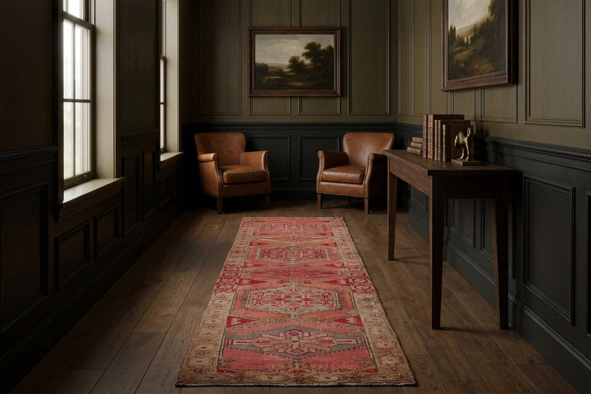 Red Persian runner rug in a landing
