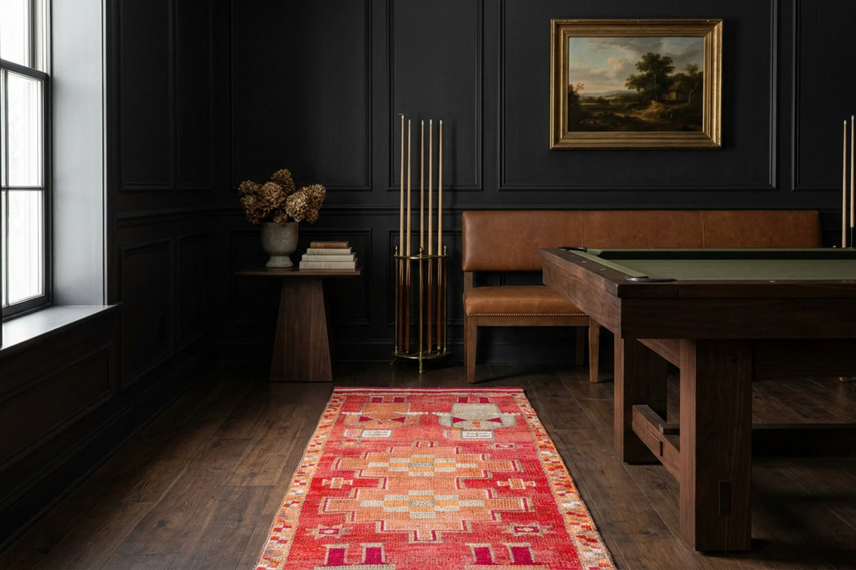 Red Persian runner rug in a styled room