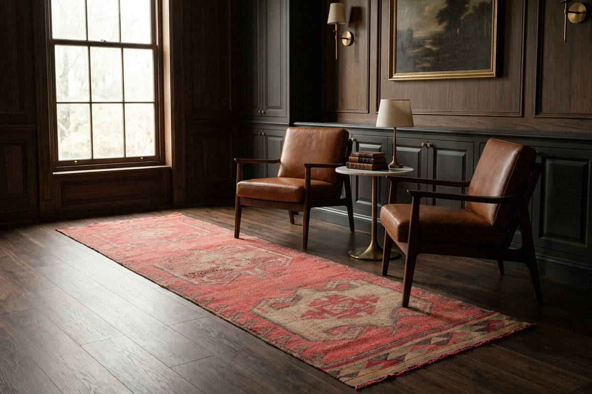 Red Persian runner rug in a styled room