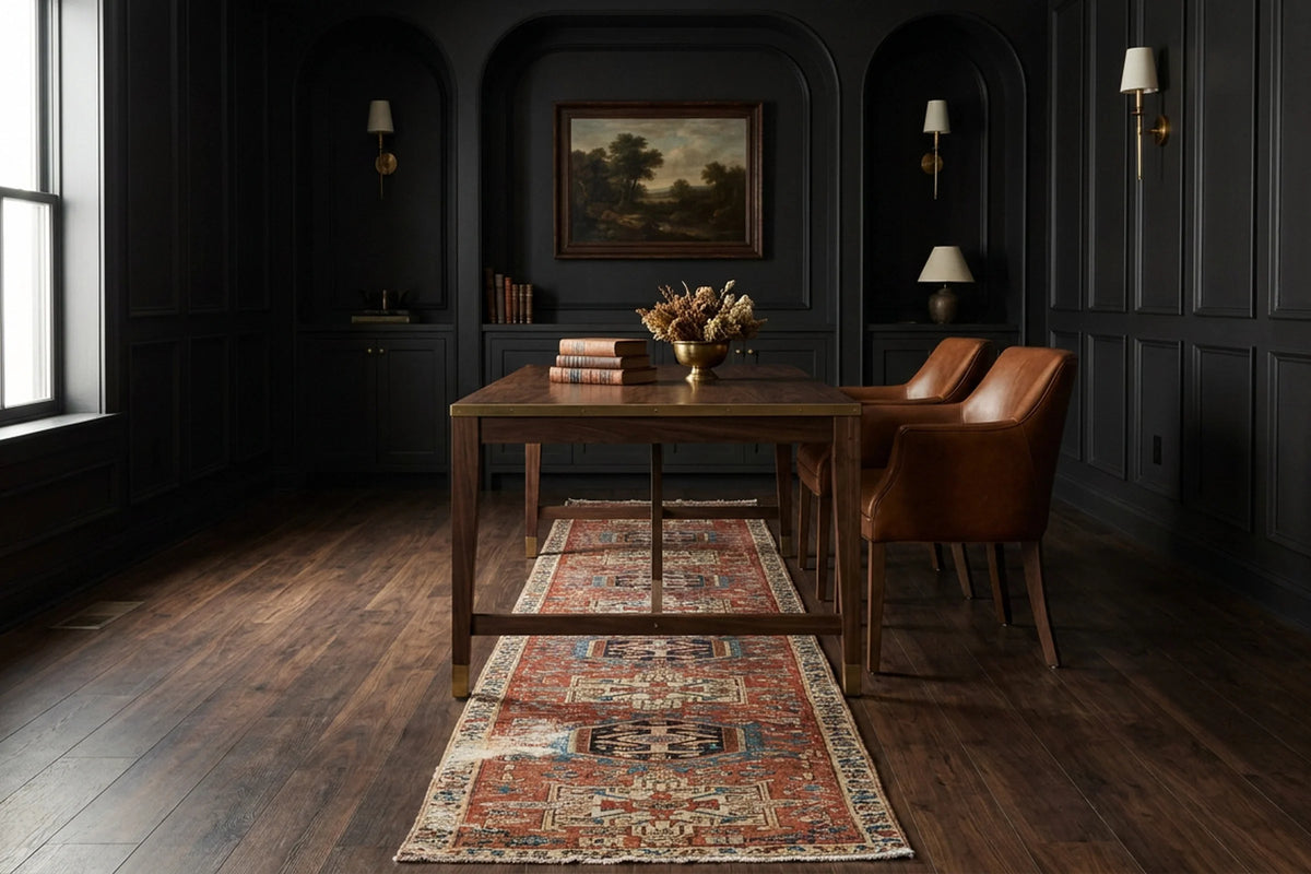 Red Persian runner rug in a styled room