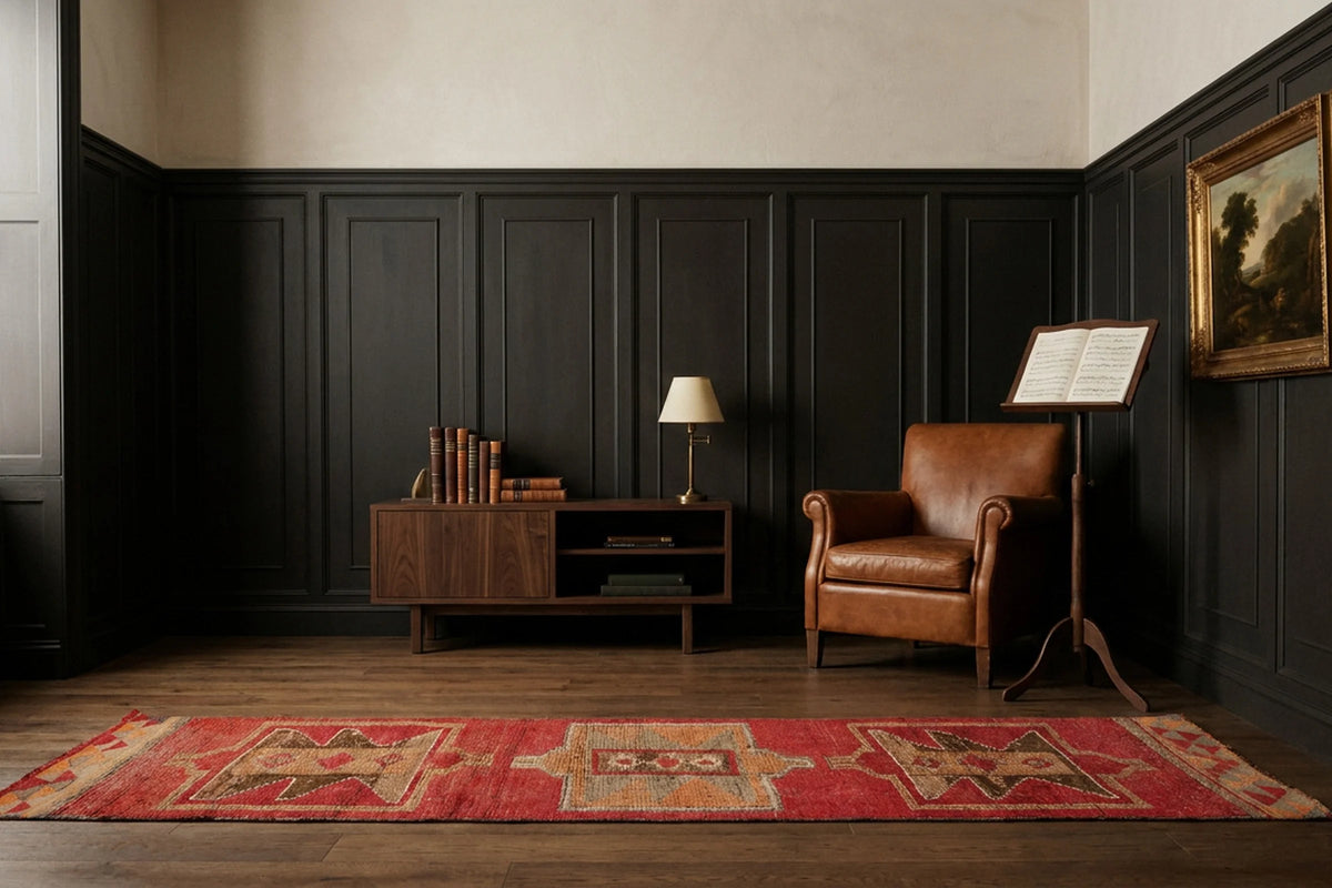 Red Persian runner rug in a styled room