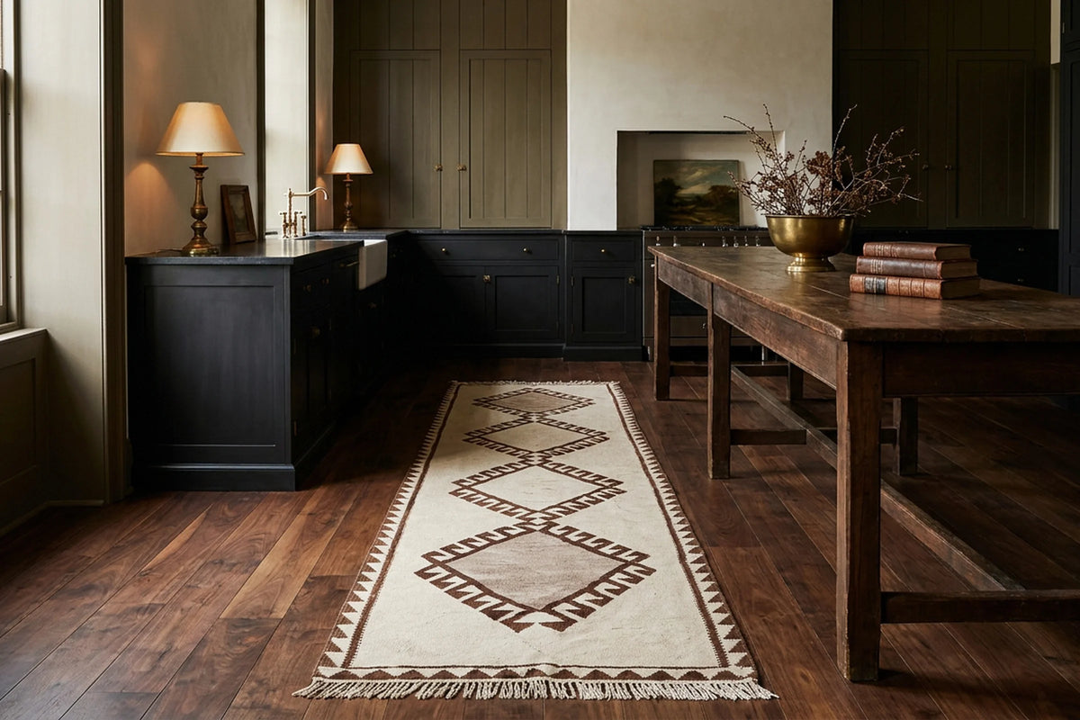 Beige Persian runner rug in a kitchen