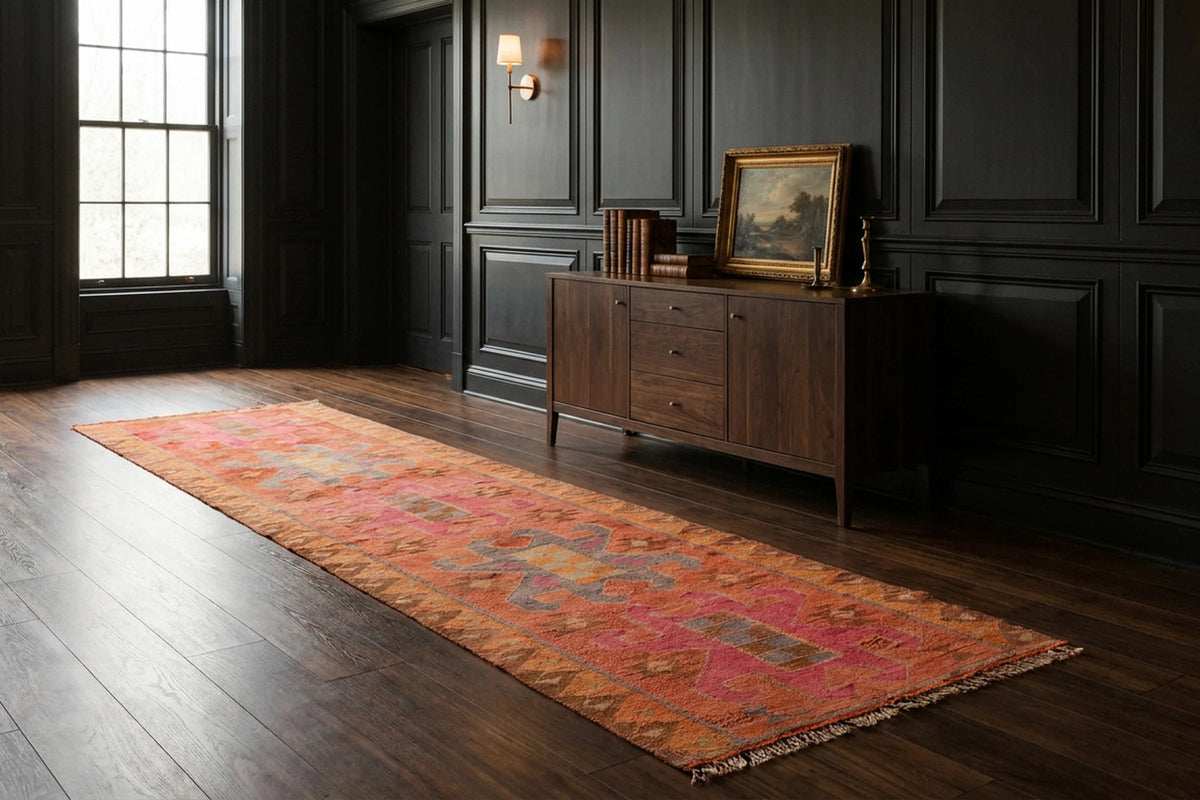Orange Persian runner rug in a styled room