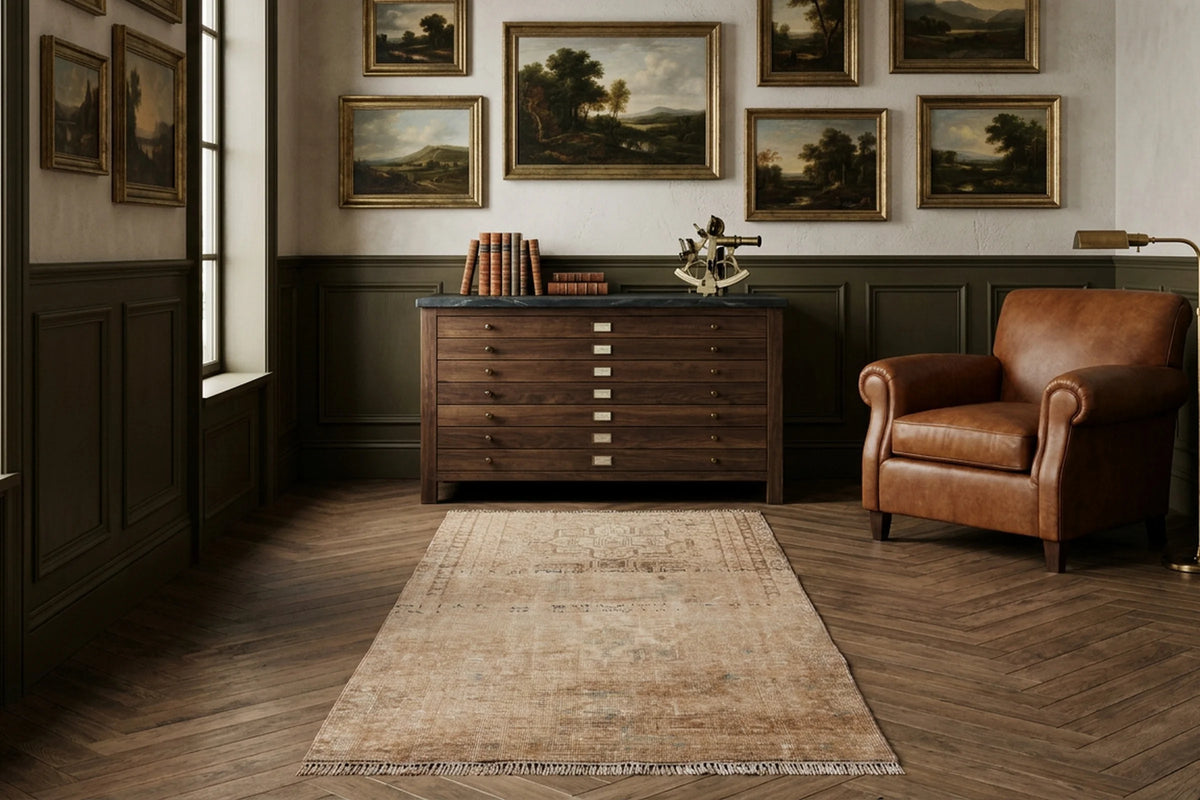 Beige Persian runner rug in a styled room