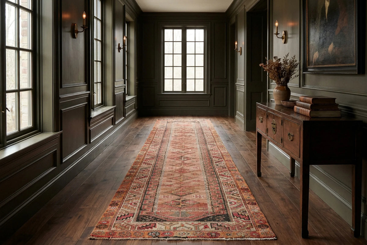 Red Persian runner rug in a styled room