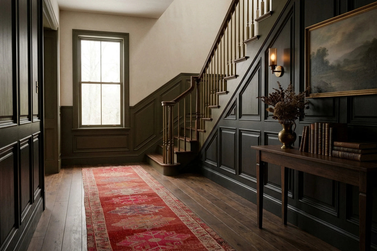 Red Persian runner rug in a styled room