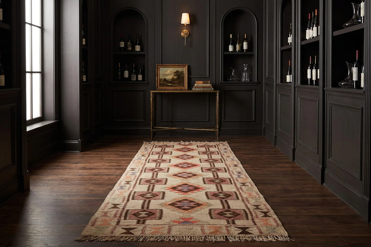 Beige Persian runner rug in a styled room