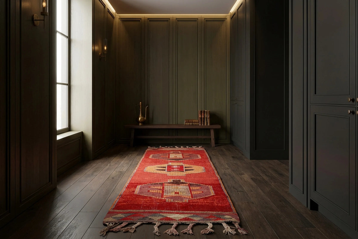 Red Persian runner rug in a styled room