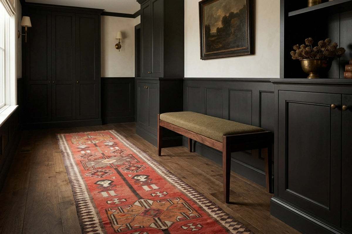 Red Persian runner rug in a styled room