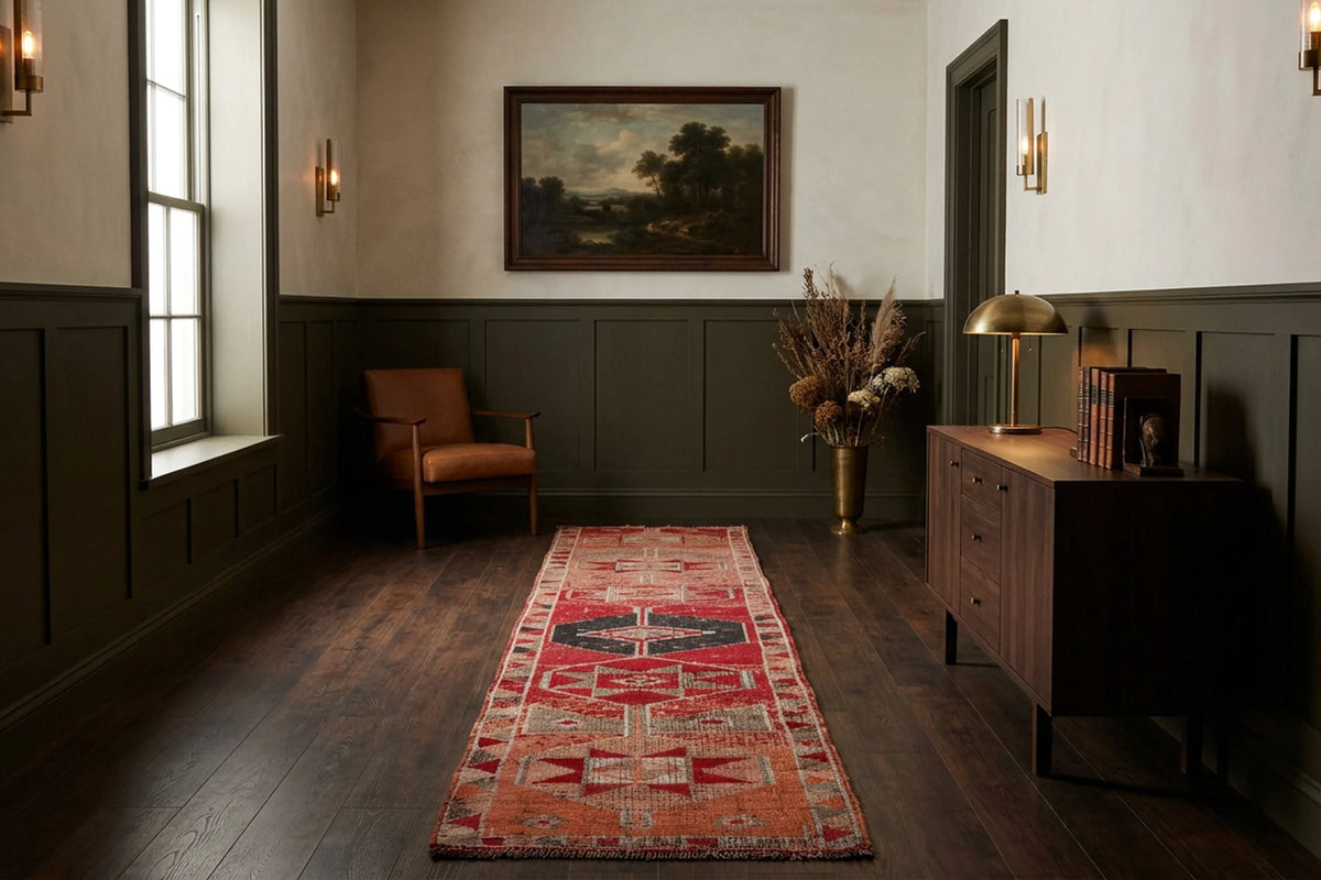 Red Persian runner rug in a styled room