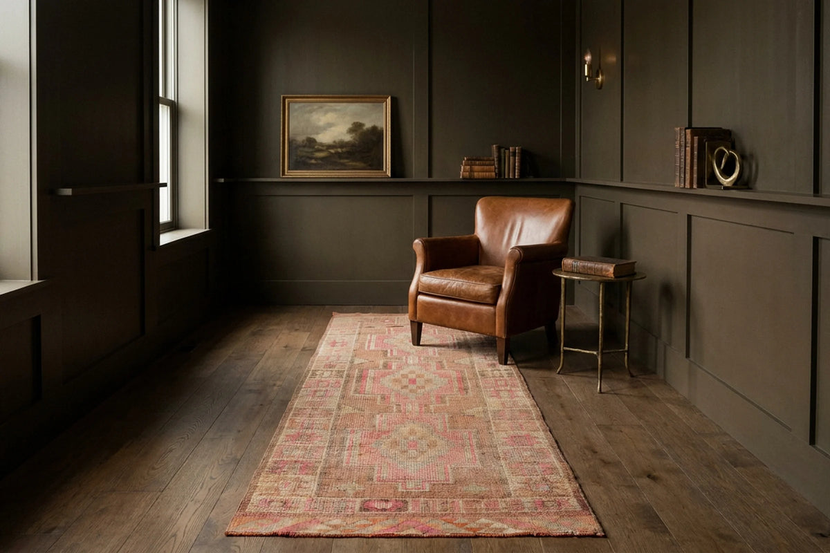 Brown Persian runner rug in a styled room