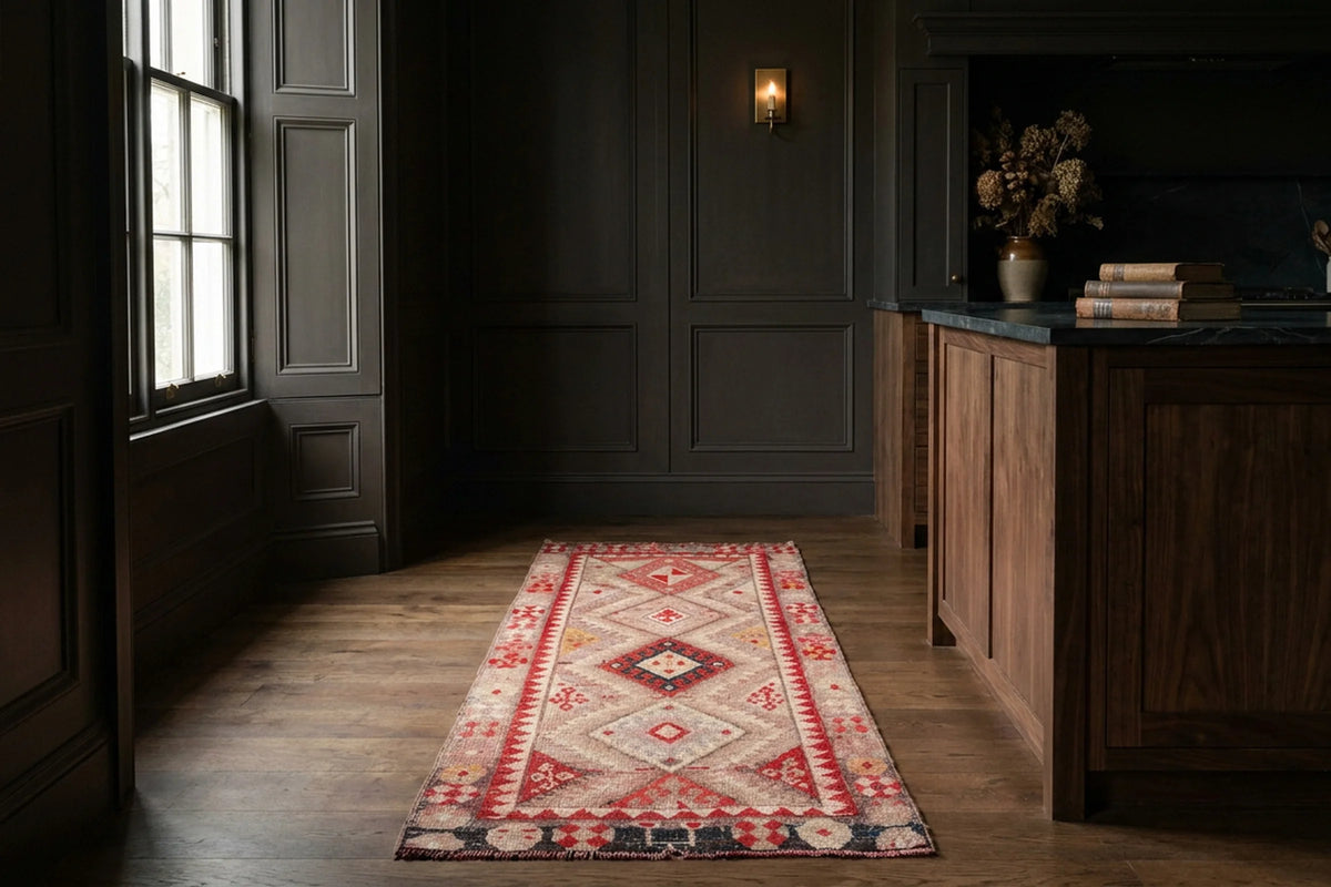 Red Persian runner rug in a styled room