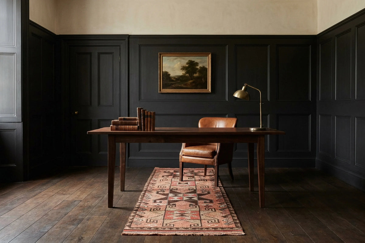 Brown Persian runner rug in a styled room