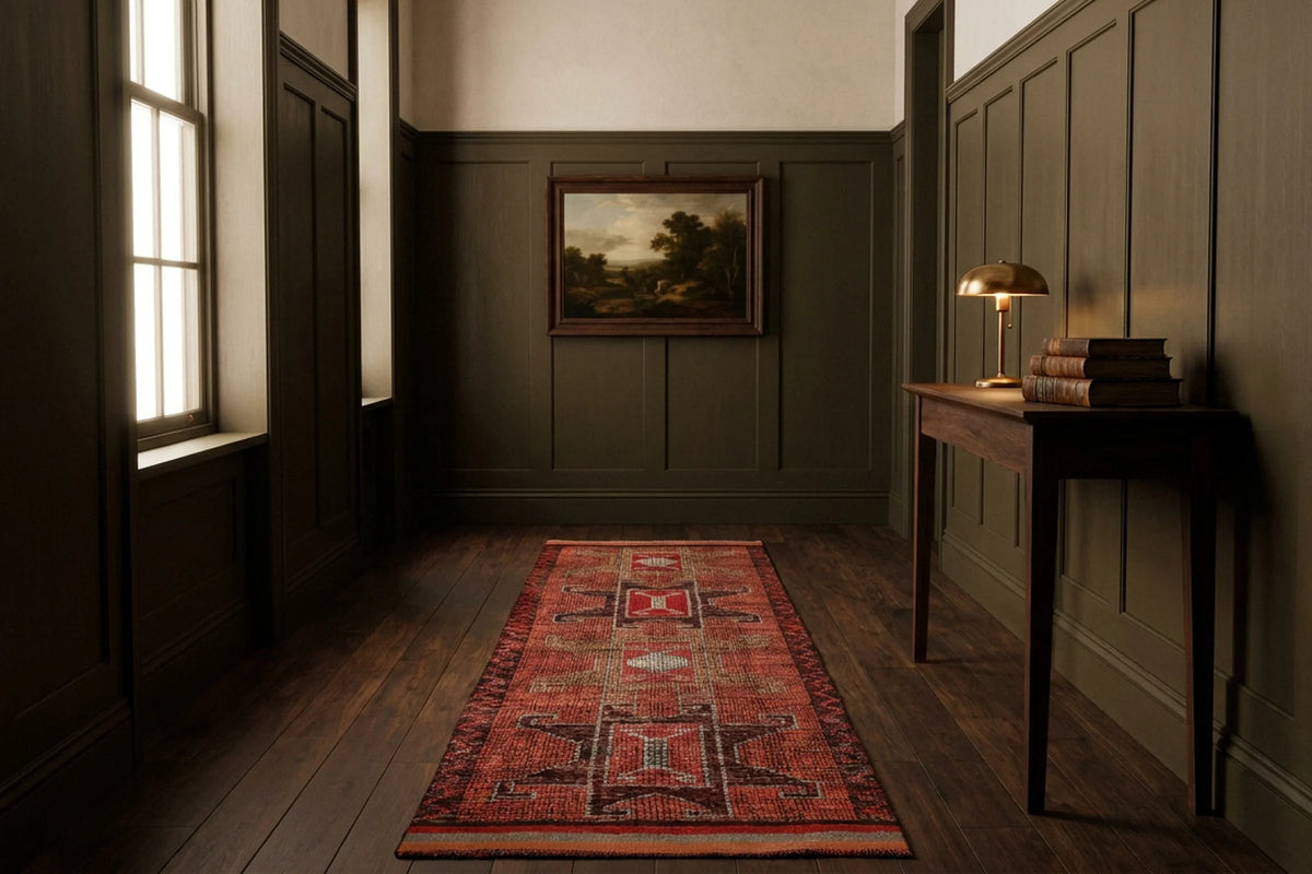 Red Persian runner rug in a styled room