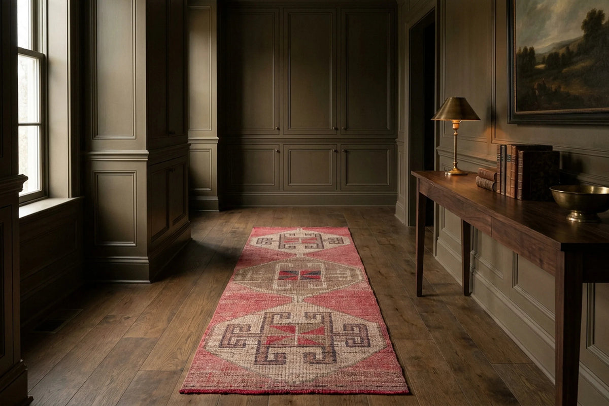 Red Persian runner rug in a styled room