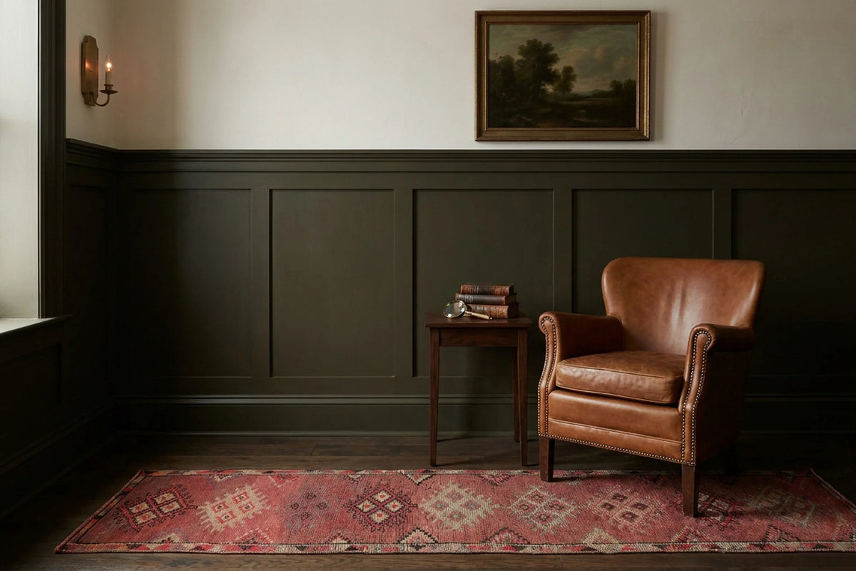 Red Persian runner rug in a styled room