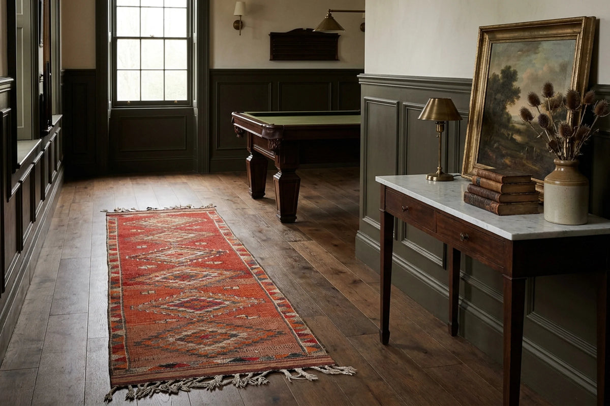 Red Persian runner rug in a styled room