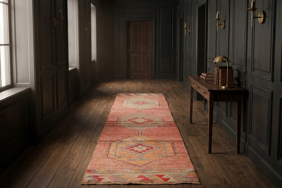 Orange Persian runner rug in a styled room
