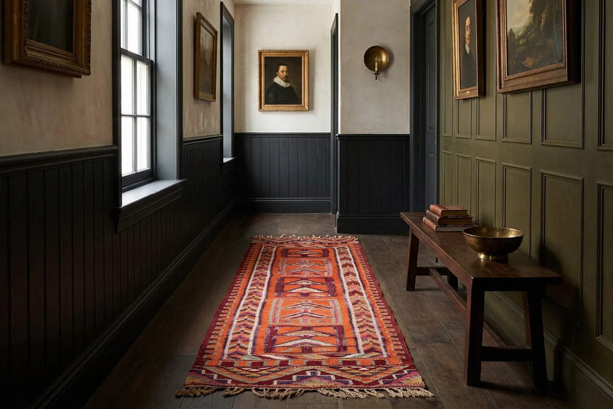 Orange Persian runner rug in a corridor