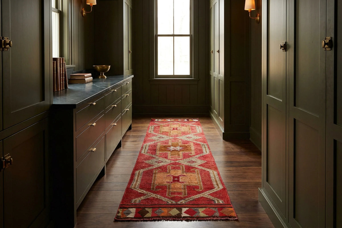 Red Persian runner rug in a styled room