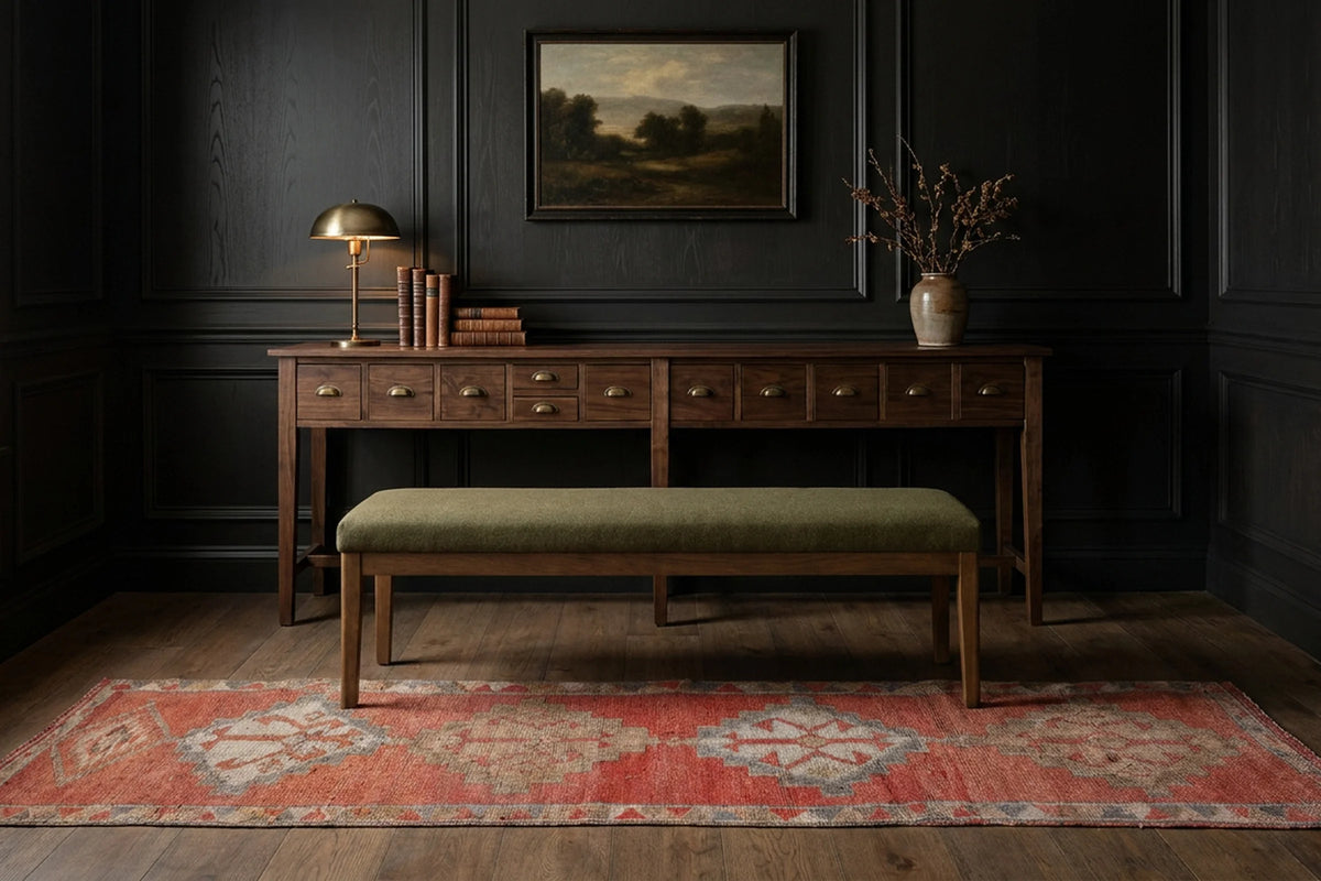 Red Persian runner rug in a styled room