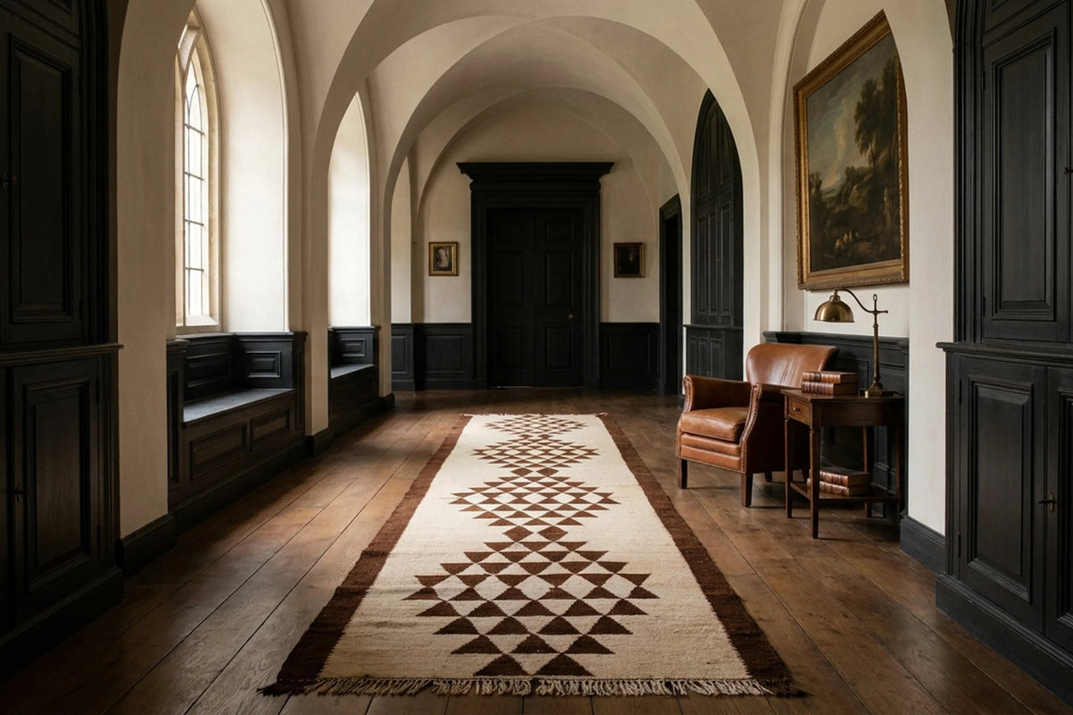 White Persian runner rug in a styled room