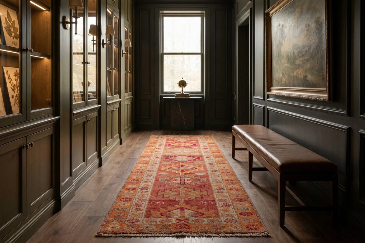 Red Persian runner rug in a styled room