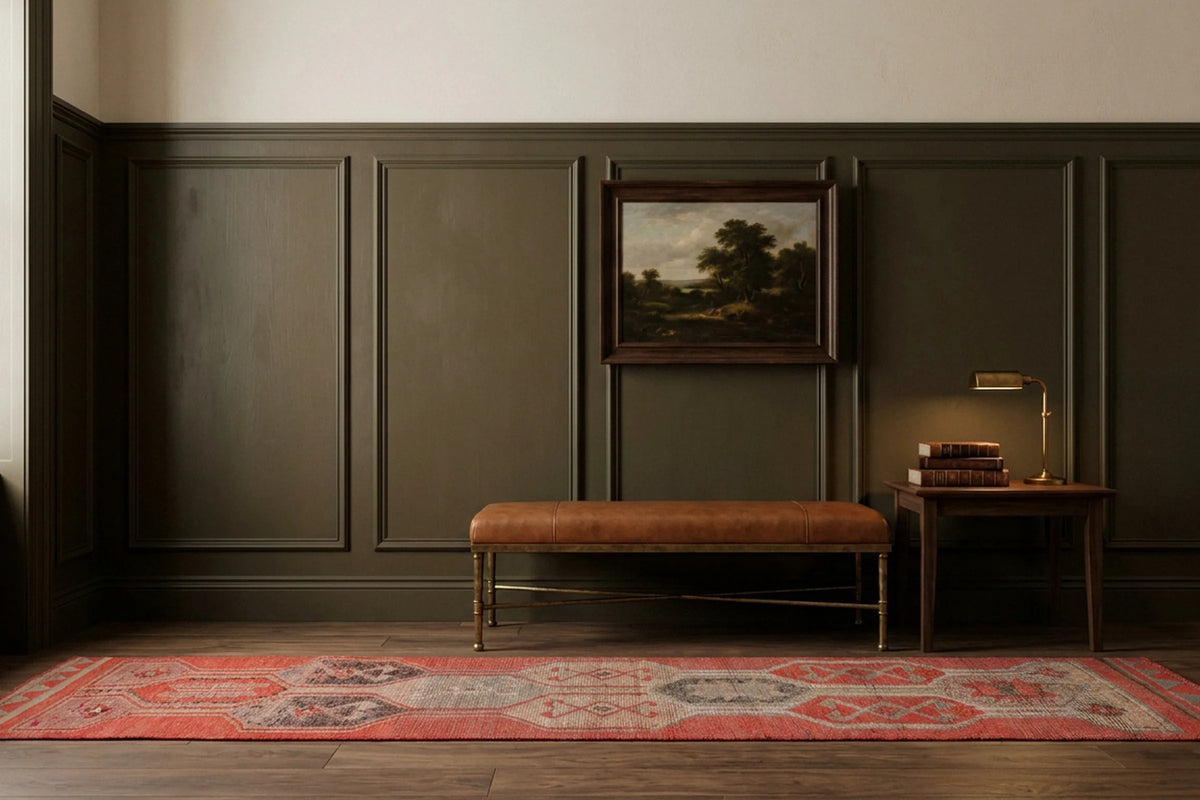 Red Persian runner rug in a styled room