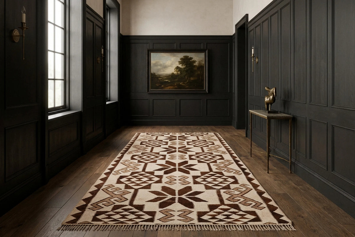 Beige Persian runner rug in a hallway