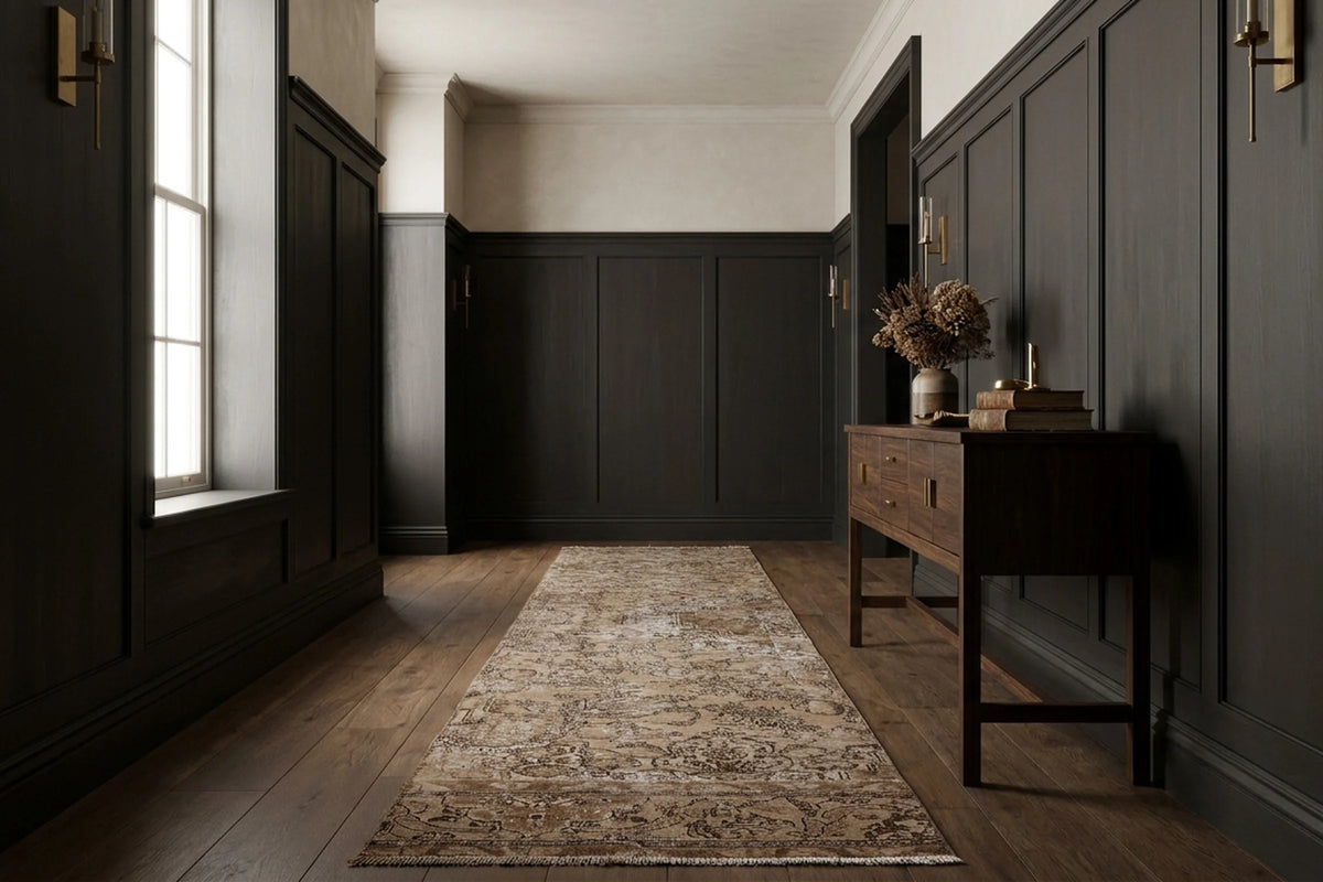 Beige Persian runner rug in a styled room