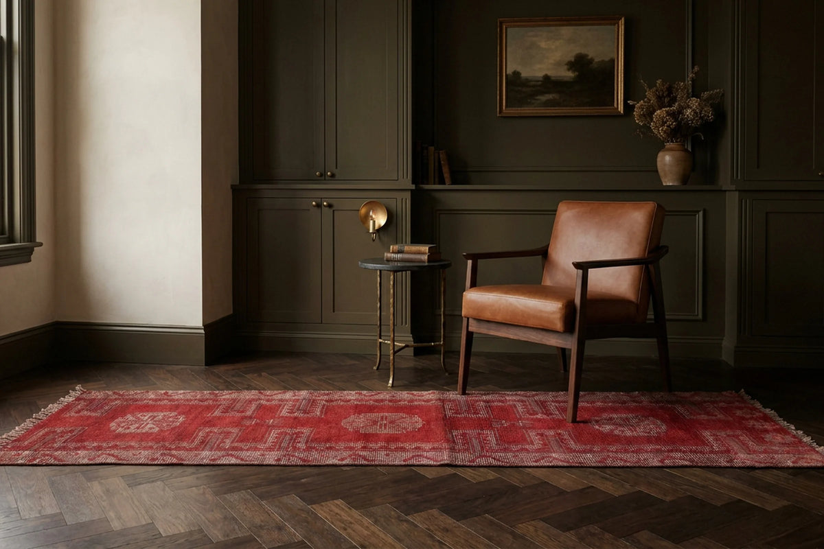 Red Persian runner rug in a styled room
