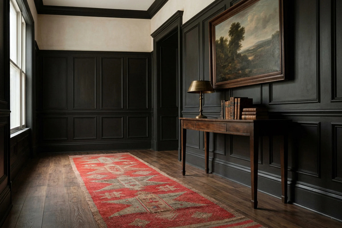 Red Persian runner rug in a styled room
